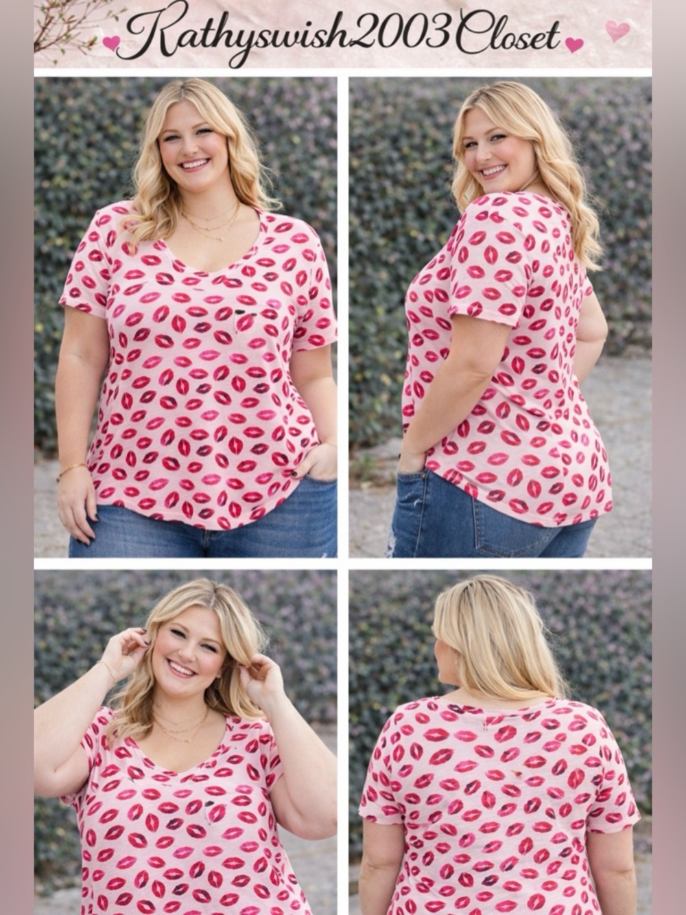 Torrid Plus Size 4X Pink Hot Red Lip Print Classic Fit Chest Pocket Tee